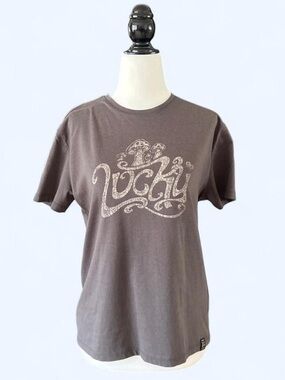 Lucky Brand Lucky Graphic Mushroom Tee in Brown Indie Boho Granola Size S